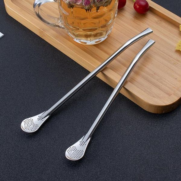 

drinking straws 2pcs straw spoon stainless steel long handle mixing yerba mate bombilla filter teaspoon party bar accessories
