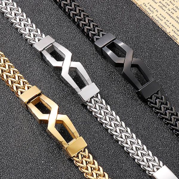 

link, chain 2021 ticfrog desgin stainless men's bracelet braided bangle for men hip hop party rock allergy-friendly, Black