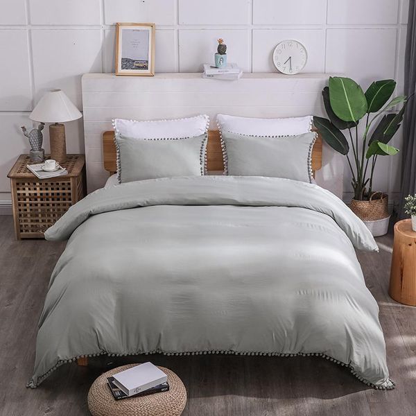 

bedding sets luckybull pompom tassel duvet cover full-size 3-piece set (1 quilt and 2 pillowcases) soft washed microfiber