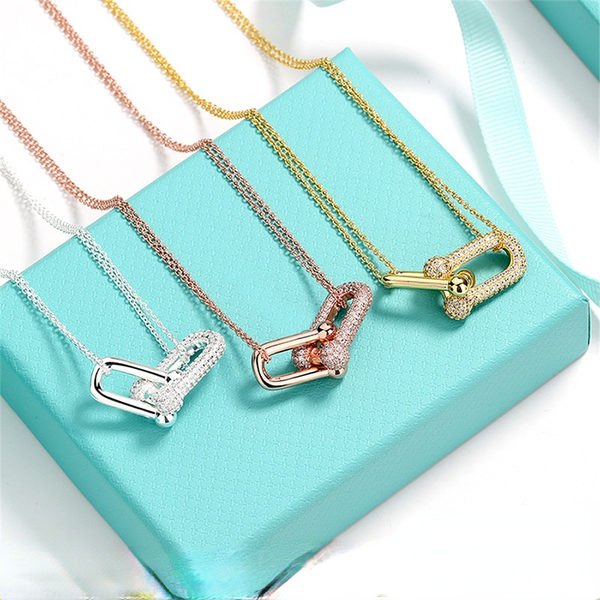

u-shaped pendant necklace women's belt with diamonds hearts and arrows zircon jewelry european and american style double plating thick, Silver