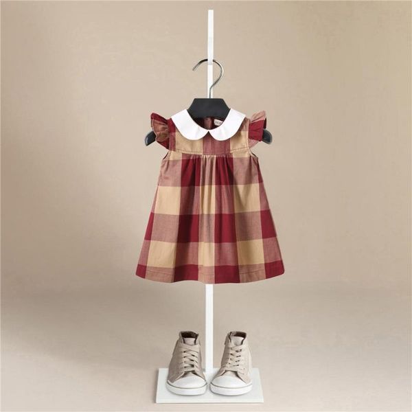 

girl's dresses baby girls summer kids sleeveless cute plaid turndown collar a-line dress princess for, Red;yellow