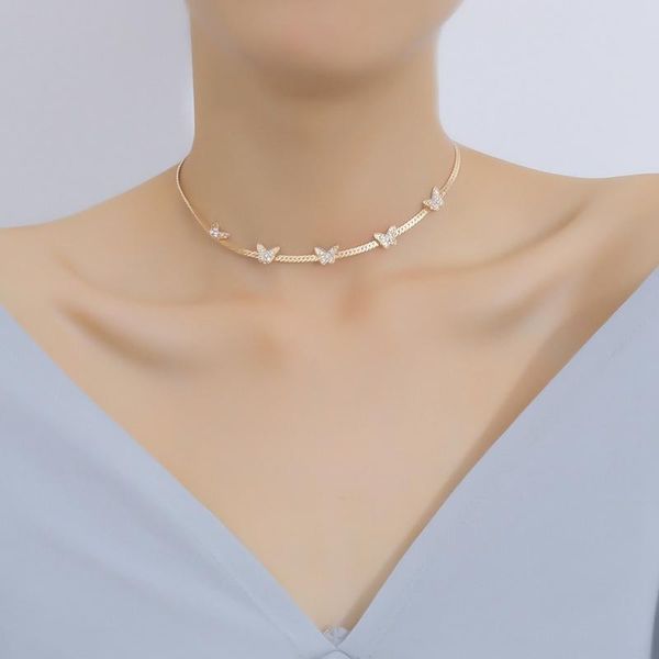 

chokers cute butterfly choker necklace for women gold color chain statement collar female shining jewelry, Golden;silver