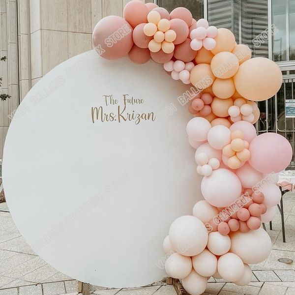 

macaron pink balloon garland birthday wedding party decor baby shower background doubled cream peach retro pink balloons arch