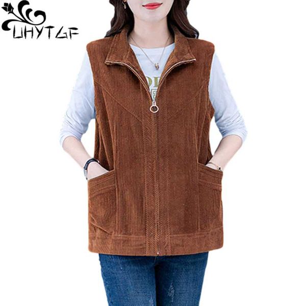

women's vests uhytgf sleeveless female jackets vintage corduroy casual autumn winter for women korean loose 4xl plus size waistcoat 145, Black;white