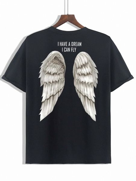 

men wings & slogan graphic drop shoulder tee g6ma#, White;black