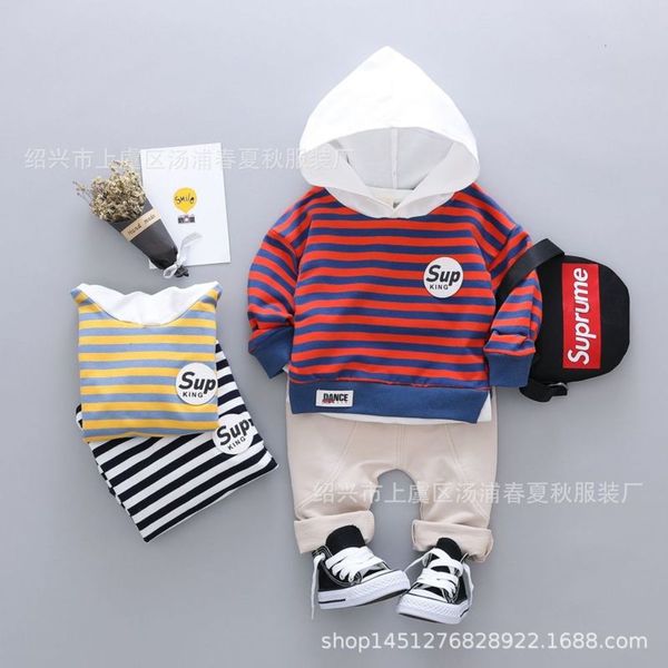 

wear boys' hoodie stripe children's suit letter casual two piece set, White