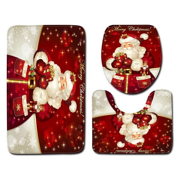 

3pcs christmas bathroom set waterproof non-slip toilet cover set rug floor mat