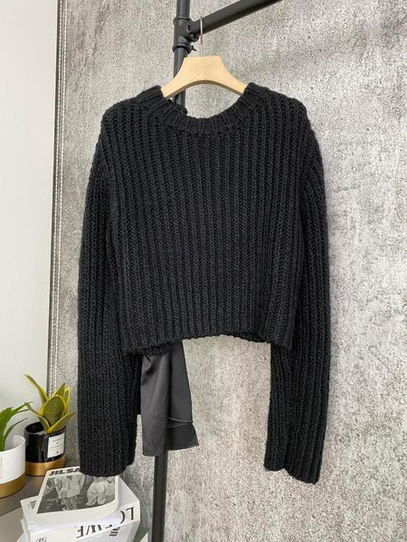 

women's sweaters 2021 ladies fashion long sleeve casual solid color back bow sweater 1219, White;black