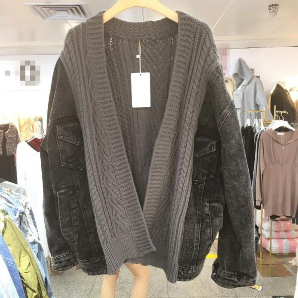 

women's jackets autumn fashion wool knitting denim long sleeve foreign style loose casual jacket women, Black;brown