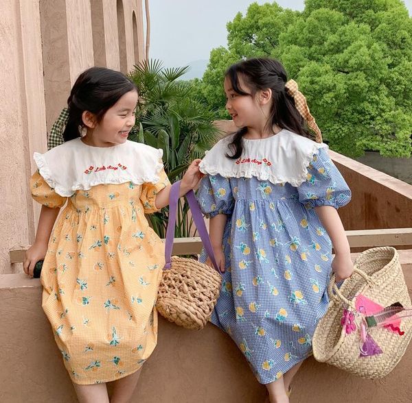 

girl's dresses 2021 summer baby girls printed embroidery dress, princess kids sweet clothing wholesale 6 pieces/lot, Red;yellow
