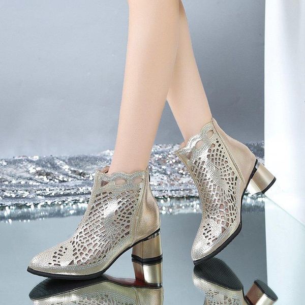 

boots summer sandals women's shoes thick-soled hollow mesh fashion breathable zipper high-heeled, Black