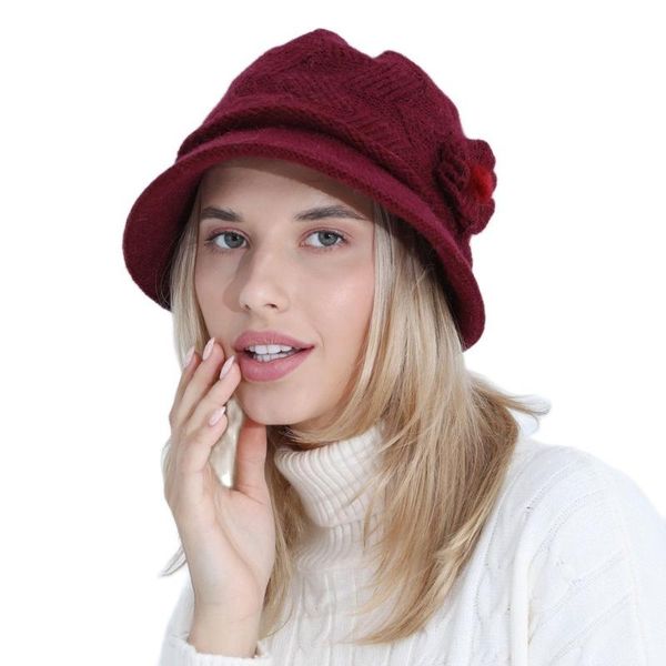 

stingy brim hats fashion women autumn winter soft basin cap female style bowler hat dome fur floal knitted s2548, Blue;gray