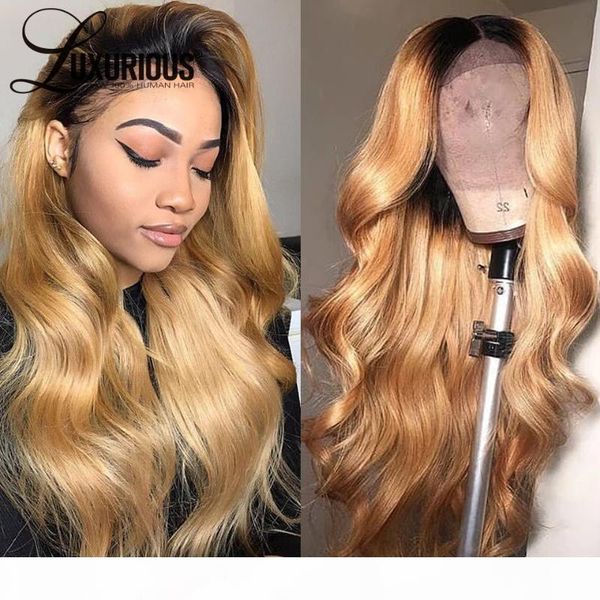 

180 density body wave honey lace front wigs for women ombre closure wig brazilian remy hair wigs middle part human wig, Black;brown
