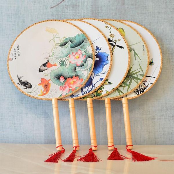 

chinese vintage round hand fan retro wedding party gift fan classical dance fans flower print chinese fans dance prop wholesale vt1048