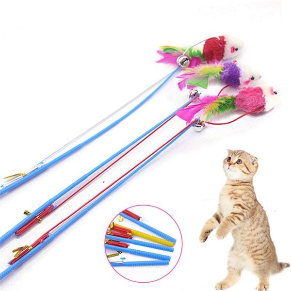 

cat toys feather mouse teaser stick pet interactive training game sticks funny cats wand with small bell kitten pole toy supplies