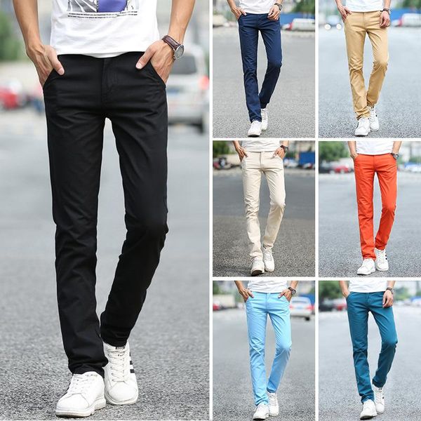 

2021 spring summer men light casual solid pants fashion slim straight long male trousers plus size 28-38 breathable male pants, Black