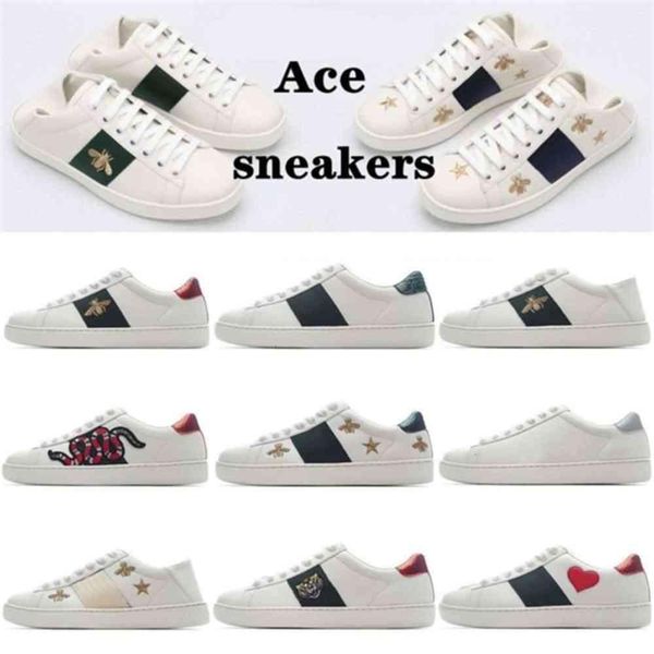 

2021 men women sneaker fashion casual shoes snake chaussures leather sneakers ace bee embroidery stripes shoe walking mens sports josid, Black