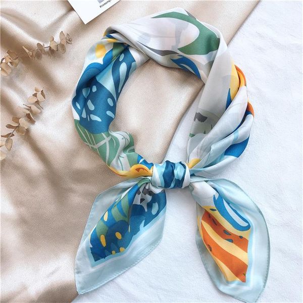 

scarves 70*70cm oil painting flowers female square silk scarf hair foulard neck head band shawls wraps neckerchief bandana, Blue;gray