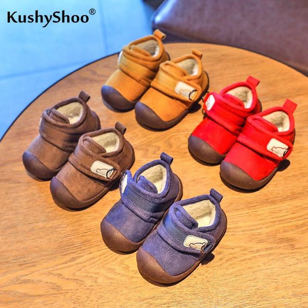 

first walkers kushyshoo sneakers 2021 fashion casual flock hook&loop all-match baby boots thicken plush warm non-slip wearable toddler shoes