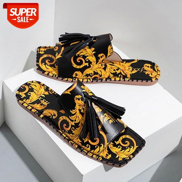 

dropship print women slippers fashion tassels summer shoes brand beach slides retro mules shoes for women flat slipper outdoor #gw1f, Black