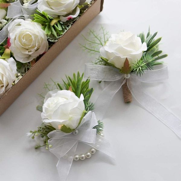 

ivory rose corsage for the men, grooms and brides, white wedding prom