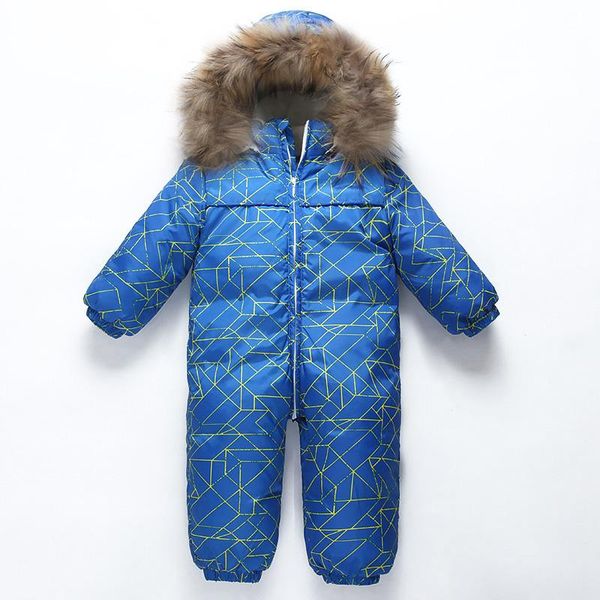 

jumpsuits 2021 winter jumpsuit born boys girls children clothing baby down rompers animal fur collar romper 0-3 years, Blue
