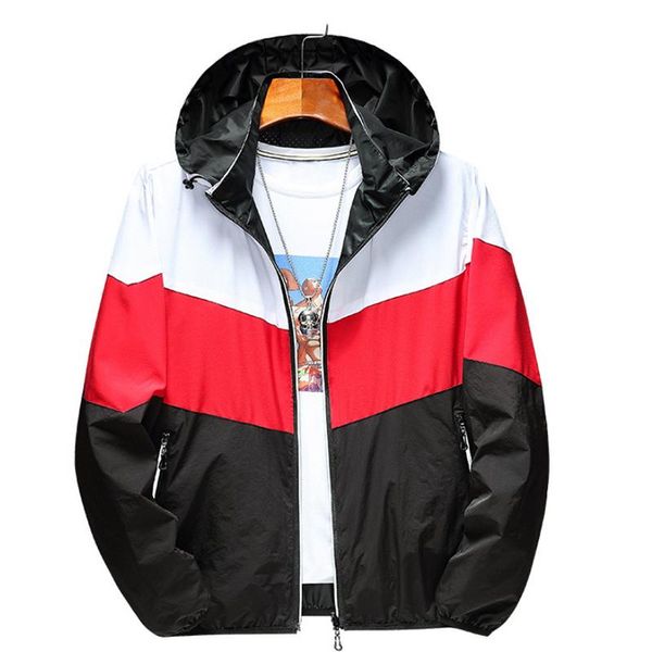 

men's vests windbreaker jacket men spring summer casual sports hip hop streetwear patchwork splice fashion hooded zipper brand, Black;white