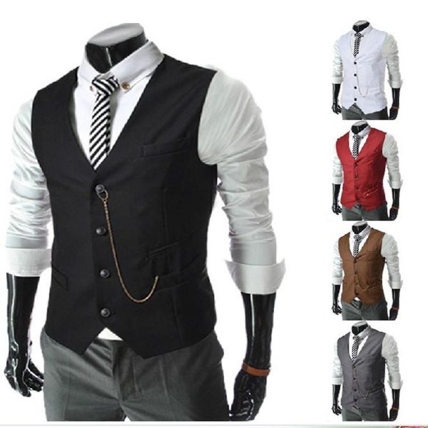 

men's vests explosion metal chain slim business suit vest, Black;white