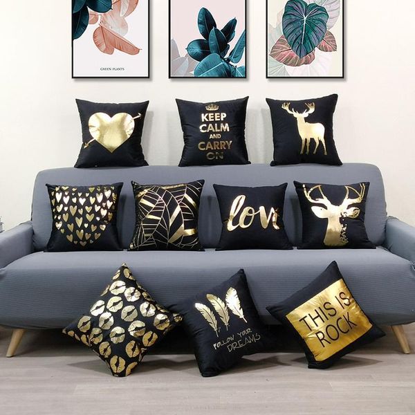 

cushion/decorative pillow black golden leaves cushion cover brozing gold foil decoration pillows case home decor sofa throw pillowcase