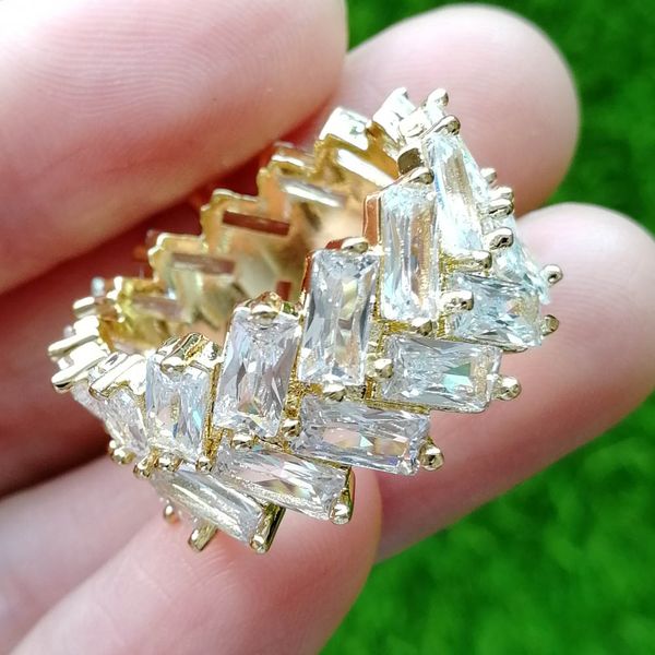 

2021 new fashion charm iced out bling hip hop rock punk rapper brass micro pave cubic zircon rings for men and women jewelry punk party gift, Silver