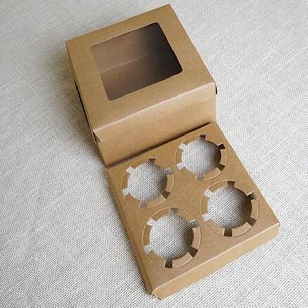 

gift wrap 20pcs/lot 16*16*7cm retro kraft paper box diy wedding cookies favor boxes party candy 4 cupcake packaging
