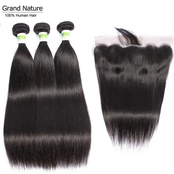 

human hair bulks grand nature malaysian bundles with closure 4pcs lot straight preplucked lace frontal remy, Black
