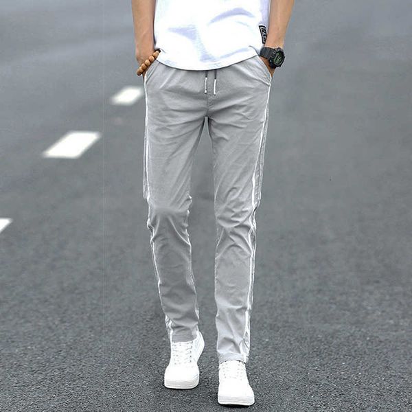 

men's pants summer fashion casual men straight fit thin fabric comfort breathable leisure trousers korean style stripe design 0kiw, Black