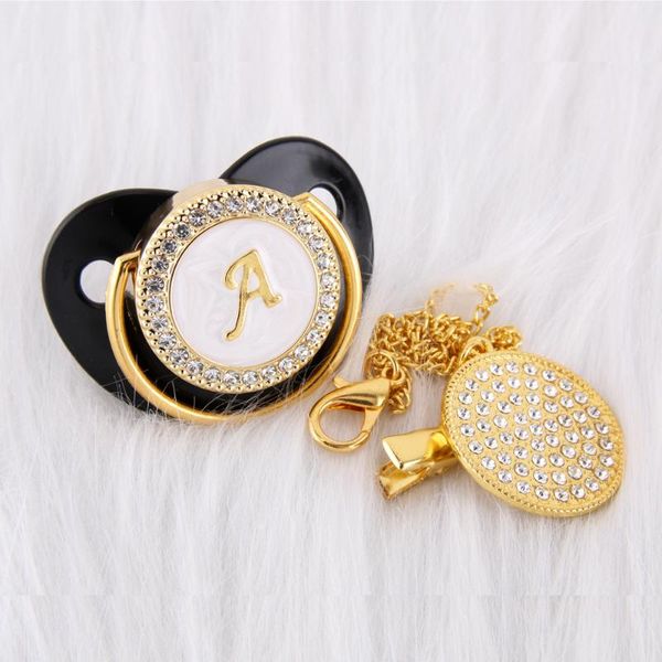 

pacifiers# classic name initials letter bling rhinestone black baby pacifier/ nipples /dummy /cocka /chupeta clip holder infant shower gift