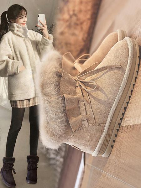 

boots 2021 plush cotton shoes wild thick-soled fur women snow all-in-one short, Black