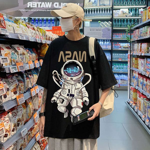 

short sleeve t-shirt men's fashion brand ins leisure, White;black