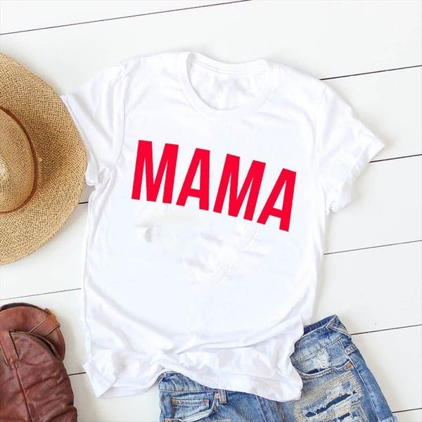 

mama letters printed womens t shirt short sleeve loose tee clothes graphic, White