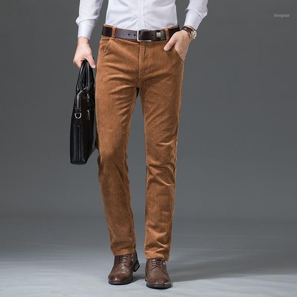 

men's pants autumn winter elastic fashion thick corduroy men business loose straight midlife jogger trousers male plus size, Black