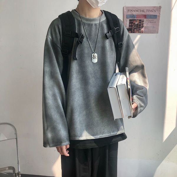 

2021 new autumn winter knitted men's fashion retro casual tie-dye hoodie men streetwear loose hip-hop pullover sweatshirt mens i2dq, Black