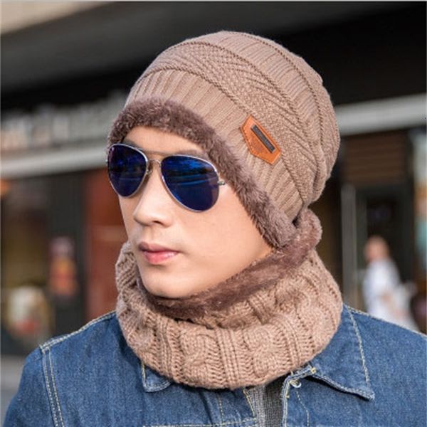 

hats designer hat 11 colors autumn and winter hat mens hats knit wool cap plus velvet thickening cap [hat + collar] sets ne-cap1, Blue;gray