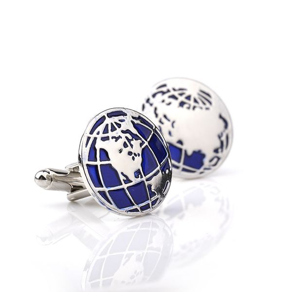 Luxus silberne Manschettenknöpfe Blue Earth Französisch Hemd Manschette Link Männer Hochzeit Cufflinks Geschenk für Väter Tag