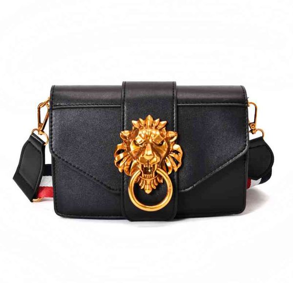 

designer- cross purses broad bagsq small shoulder bag stylish metal lady head square handbags body strap decorated women lion vhcio
