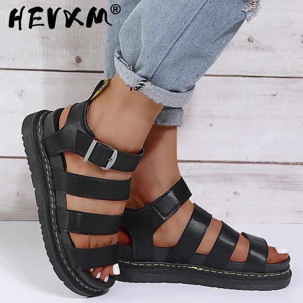 

sandals 2021 summer shoes womens students flat platform women soft patent leather gladiator female beach, Black