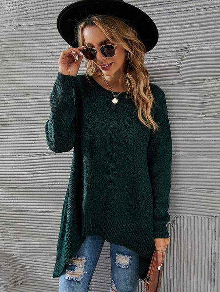 

asymmetric hem drop shoulder sweater c7ox#, White