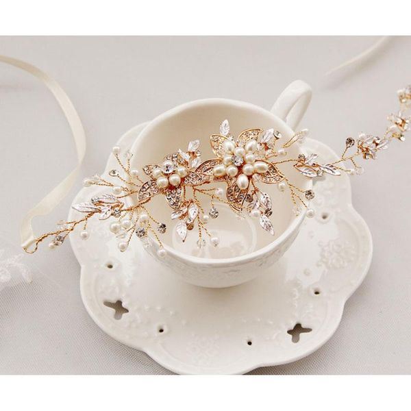 

hair clips & barrettes elegant wedding bridal accessories tiara headband imitation pearl crystal flower ribbon jewelry bn, Golden;silver