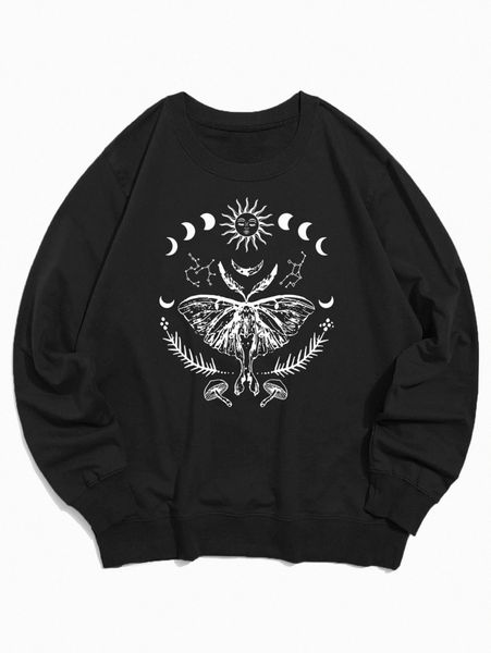 

romwe guys sun & butterfly graphic sweatshirt l5le#, Black