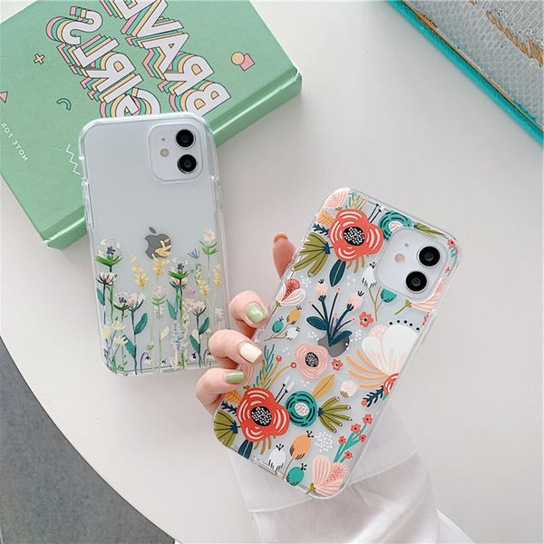 

iphone 11 pro max x xr xs max 7 8 plus 12 pro max transparent case with flowers
