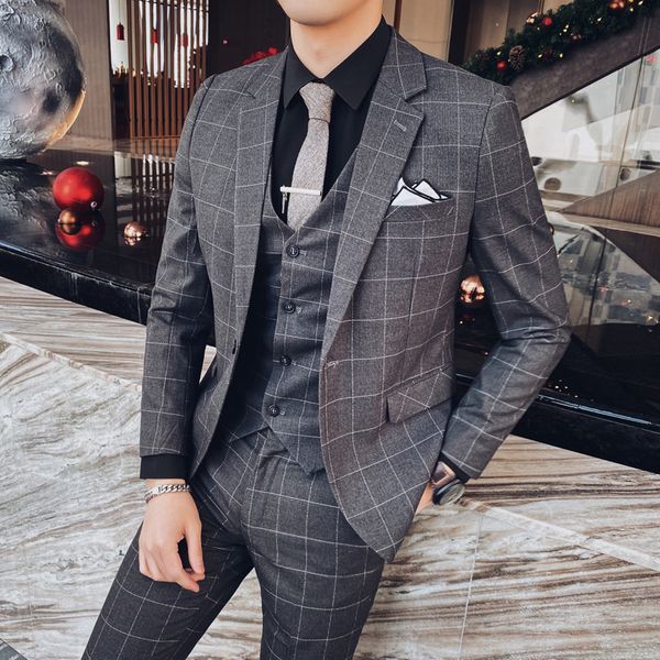 

jacket pant + male suit vest 2021 casual new spring chess wedding suits for fine men formal business adjustment wear tuxedo plus size zs9i, White;black