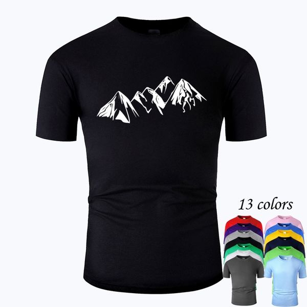 

mountain line art o neck cotton t shirt men and woman summer short sleeve designed casual tee m01037 210317, White;black