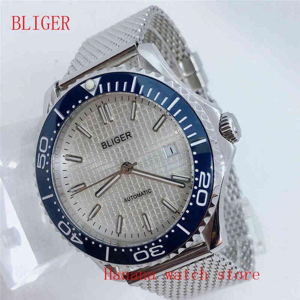 

luxury type mechanical men's bliger watch white iron sheet saffier glass rotating headboard steel band miyota movement, Slivery;brown